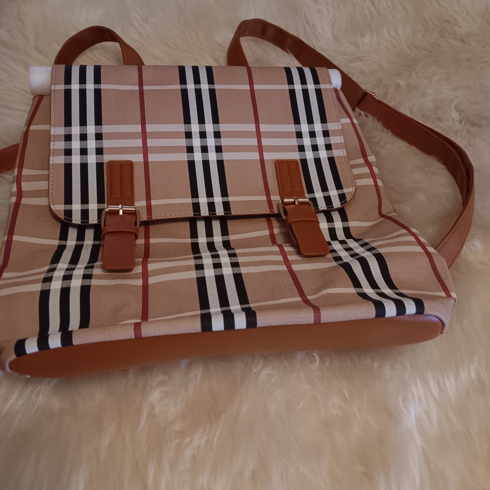 Stylish Tan and Black Plaid Women's Bag
